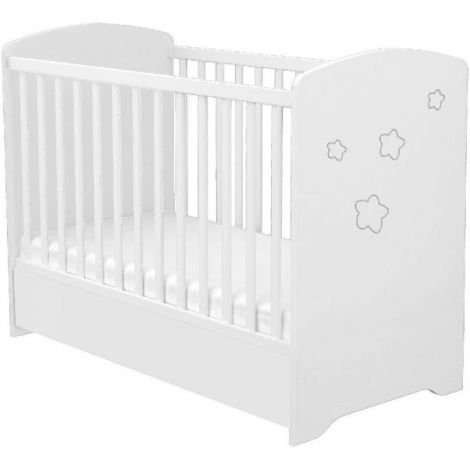 Patut copii din lemn cu sertar Hubners Matei 120x60 cm alb cu stelute - imagine 7